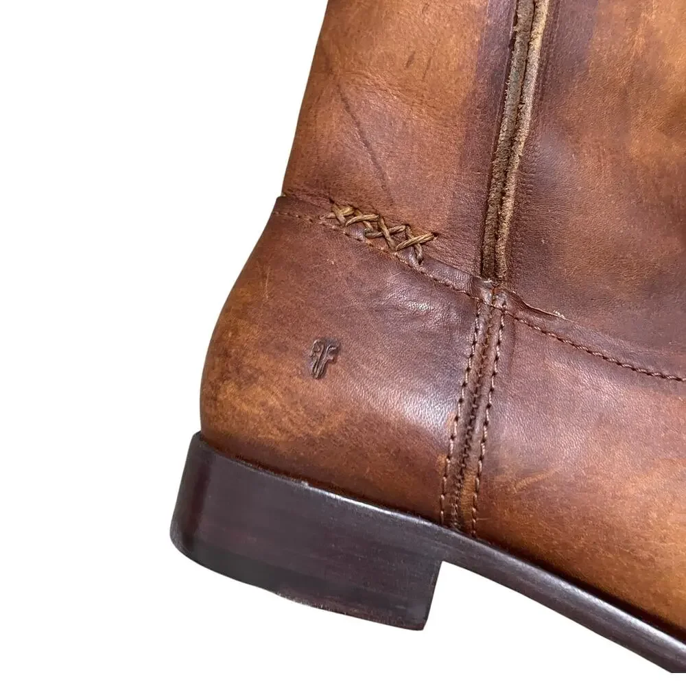New Frye Womens Size 8.5 Cara Short Ankle Slouch Boots Cognac - Picture 7 of 12